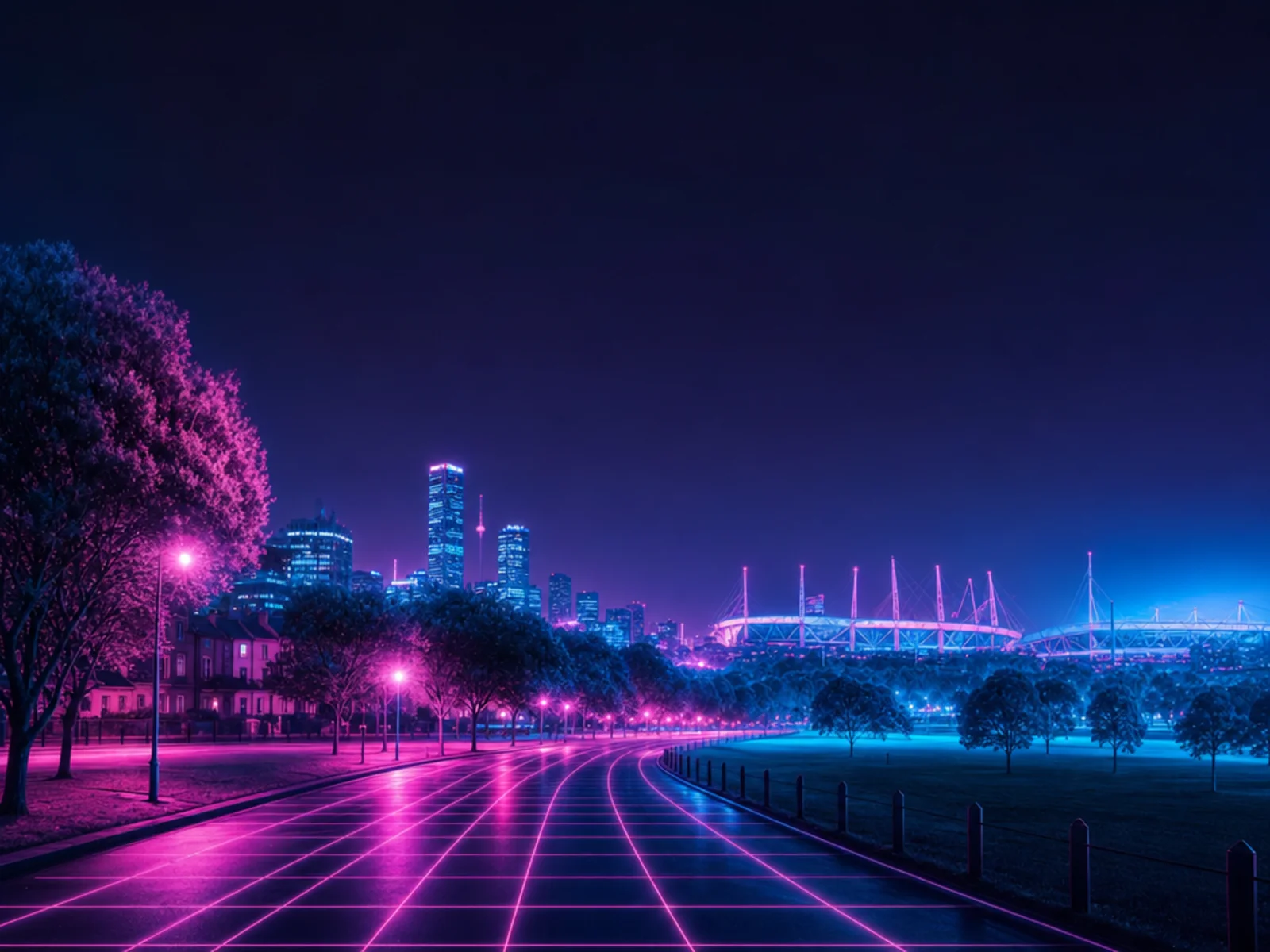 A Moore Park street at night in the Surry Hills Removals neon style